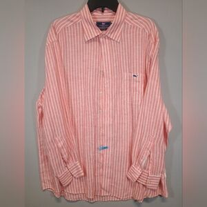 Vineyard Vines Men’s XL Pink White Striped Linen Button-Down Classic Fit Tucker